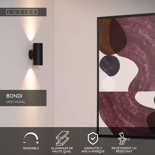 Lucide BONDI - Spot mural / Applique mural - 2xGU10 - Noir - USP